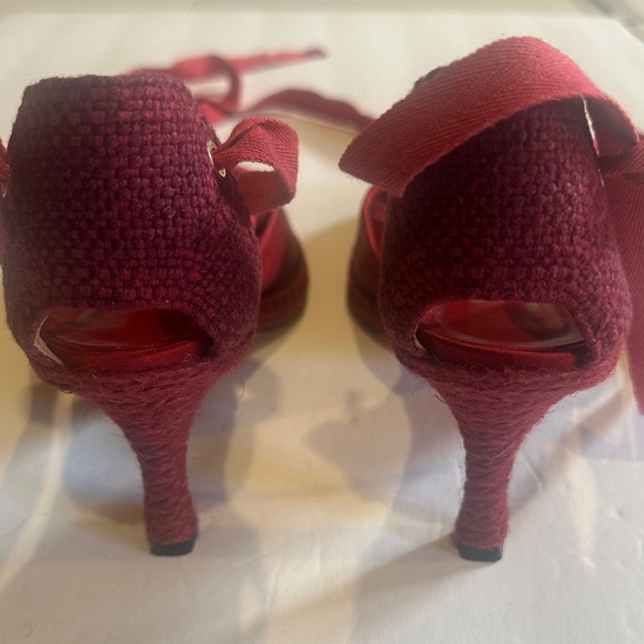 Manolo Blahnik Castaner espadrille high heeled Red burgundy Shoes made in Spain - Picture 10 of 16